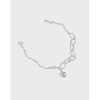wholesale S925 sterling silver 645 Korean version INS niche design minimalist elegant versatile heart chain textured bracelet for women-Silver>925 silver