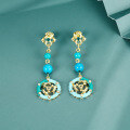 wholesale Metal material drop glaze natural turquoise earrings with a sense of high-grade new Chinese style wholesale for original horse-face skirt accessories-0-3