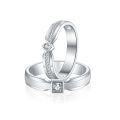 wholesale S925 Sterling Silver Auditorium Flower Path Couple's Ring Set, Wedding Bands, Textured Frosted Finish, Engravable-0-4