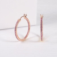 wholesale 925 Sterling Silver Fashionable and Unique Zirconia and Nano Stone Round Earrings, European and American Style Internet Celebrity Hoop Earrings, Available for Drop Shipping-Pink Corundum Earrings>925 Silver
