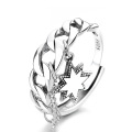 wholesale S925 Sterling Silver Korean-style Chain Link Fringe Octagram Flower Pendant Adjustable Ring-0-4