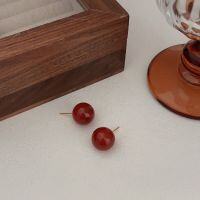 wholesale S925 Sterling Silver Natural Red Agate Stud Earrings Women New Trendy Niche Design Versatile Elegant Earrings-Pure silver + natural red agate