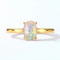wholesale 925 Silver Gold Plated Japanese Light Luxury Synthetic Opal Minimalist Ring, Mori Girl Style Geometric Solitaire Adjustable Ring-0-4
