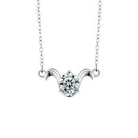 S925 Sterling Silver Moissanite Zodiac Necklace for Women-Aries (March 21 - April 19) (Platinum Gold)  1-Carat Moissanite