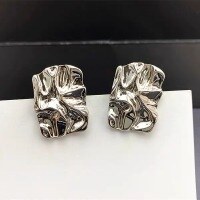 wholesale S925 Sterling Silver Geometric Square Stud Earrings for Women, Bold Retro European Style with Concave-Convex Metal Surface-xb687-copper plated with gold