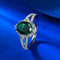 wholesale S925 silver jewelry live stream Xiaohongshu style 7*9 emerald simulated diamond ring, fashionable and versatile-0-3