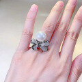 wholesale S925 silver new artificial synthetic 12mm pearl ring for women, luxurious and fashionable European style-0-3