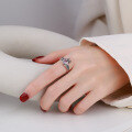 wholesale S925 Sterling Silver Fashion Brilliant Love Pink Diamond Crown Angel Wing Gemstone Open Adjustable Ring-0-2