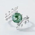 wholesale Amazon Cross-border Natural Watercolor Agate Index Finger Ring for Women, S925 Silver with Green Moss Stone Olive Branch Custom Ring-0-1
