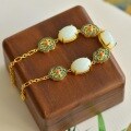 wholesale Pure silver gilt gold-plated cold enamel and Hetian jade court retro style cheongsam Hanfu bracelet with Ruyi pattern-0-5