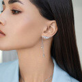 wholesale 925 Sterling Silver Wing Feather Tassel Ear Hook with Zirconia Earrings for Women, Ins Light Luxury High-End Sense-0-3