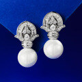 wholesale Metal: 925 Silver New 11mm Synthetic Pearl Earrings, Vintage Style, TikTok Hot Seller-0-0