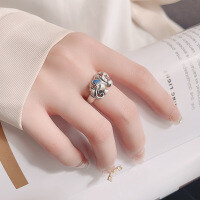 wholesale S925 Silver Retro Vintage Ethnic Style Ruyi Elephant Personalized Trendy Creative Niche Design Open Ring-YFJ1039/approx. 5.1g Adjustable opening