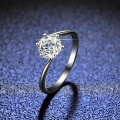 S925 Sterling Silver Moissanite Ring High-End Adjustable Twist Shank Six Prong-0-2