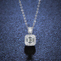 S925 Silver Pendant with 1-Carat Moissanite Women's Fashion Luxury Square-Cut Pagoda Necklace-0-2