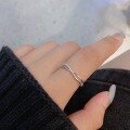 wholesale Sterling Silver Korean Minimalist Women's Ring, Small Batch Design Double-Line Intertwined Personality Index Finger Ring, Fashion Versatile Open Adjustable Single Ring-0-3