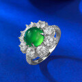 wholesale S925 Sterling Silver Exquisitely Set High Ice Green Chalcedony Elegant 8mm Cabochon Agate Ring, Hot Seller in Live Broadcasts-0-1