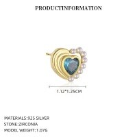 wholesale S925 Sterling Silver With Colorful Zircon Heart Earrings, Dopamine Sweet And Edgy Style, Luxurious And Advanced-YE0221_Spinnel 120#/Foam Beads_18K Yellow Plated_Single_With Small Flower Ear Cap 925 Silver