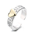wholesale S925 Sterling Silver Retro Cool Graffiti Sunflower Inlaid Round Gemstone Heart Adjustable Ring-0-6