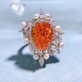 wholesale 925 silver new jewelry imported high-carbon diamond sunset orange 11*15mm teardrop inlaid pearl ring-0-1