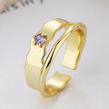 wholesale S925 Sterling Silver Double Layer Wavy Edge with Purple Zircon Open Ring, Minimalist and Fashionable, Elegant and Light Luxury Style-0-2