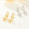 wholesale S925 Sterling Silver Micro-Paved Zircon Butterfly Earrings, Fashionable Pastoral Style, Fresh and Delicate Insect-Themed Dynamic Exquisite Hoop Ear Clasps-0-1