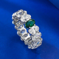 wholesale Metal material first, Mu Jing Jewelry new European and American style handcrafted luxurious pave 4*6 oval solitaire ring with zirconia-R756 White Green 7