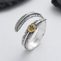 wholesale S925 Sterling Silver Retro Unisex Native American Style Angel Wing Feather Eagle Anchor Open Ring-0-1
