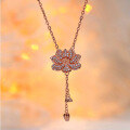wholesale S925 Sterling Silver Two Lifetimes of Joy Lotus Necklace for Women, Versatile Small Design Pendant with Lotus Seedpod and Lotus Tassel Drop Collarbone Chain-0-3
