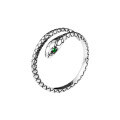 wholesale S925 silver open-ended snake ring with green diamond, Korean retro style, J9923-0-4