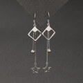wholesale S925 silver geometric square star bead tassel earrings for women, SHEIN new accessory-0-1