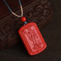 wholesale Metal material with certificate high-content cinnabar pendant red jade peace plaque antique style birth year necklace pendant-With braided rope