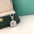wholesale S925 Sterling Silver Moissanite Round Halo Necklace for Women, 1 Carat D Color, Luxury Advanced Collarbone Chain with Four-Prong Pendant and Full Diamond Accents-0-1