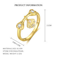 wholesale S925 Sterling Silver Ocean Series Gemstone Ring With Zircon, A Thin And Luxurious Cross-border Jewelry-YK0157_White Zirconium/Foam Beads_18K Yellow Plated_Meido 7# Meido 7#