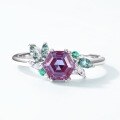 wholesale S925 Sterling Silver Geometric Cultivated Alexandrite Ring for Women, Light Luxury Style, Cross-Border Hot Item-0-2