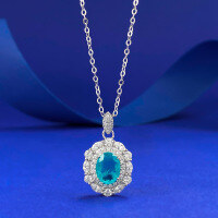 wholesale S925 Silver New Simulation Paraiba Green Zircon 7*9 Necklace Women's Pendant-N131 Paraiba color 925 silver