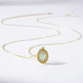 wholesale 925 Silver Gold-Plated Japanese Light Luxury Vintage Natural African Opal Pendant, Fresh and Classical Egg-Shaped Pendant Wholesale-0-2