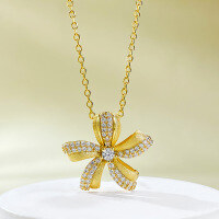 wholesale Gold-plated S92 Silver Necklace with French Romantic Floral Pendant, Vintage Style Necklace for Women, Live Streaming Wholesale Item-N386 Flower Pendant 925 Silver