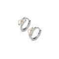 wholesale S925 silver minimalist women's pearl glossy ear clips, ins-style, Japanese and Korean trend, elegant earrings M02055-0-4