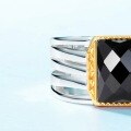 wholesale S925 Sterling Silver Geometric Square Black Onyx Ring, Korean Style Minimalist Adjustable Open Ring for Fashion Trend Wholesale-0-3