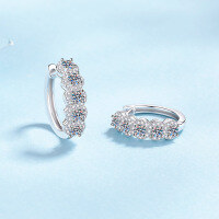 wholesale S925 Sterling Silver Moissanite Stud Earrings High-End European and American Full Row Diamond Ear Clips Elegant and Sophisticated Earrings-Moissanite 1 carat>925 silver