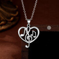 wholesale Metal: 925 Sterling Silver, Euro-American Cross-Border Heart Music Symbol Necklace for Women, Aesthetic Treble Clef Pendant Versatile Collarbone Chain-0-0