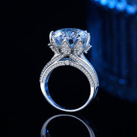 wholesale S925 Sterling Silver Cross-Border Moissanite Diamond Ring for Women 10 Carat High-End Large Carat Heavy Duty Ring Live Streaming Hot Seller-10 carat (zircon) ring  size 8