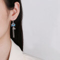 wholesale S925 Sterling Silver Retro Style Enameled Blue Lotus Tassel Bell Ethnic Elaborate Long Earrings-0-3