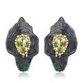 wholesale S925 Sterling Silver Italian Craftsmanship Designer Earrings, High-End Jewelry with Natural Peridot Ear Studs-0-0