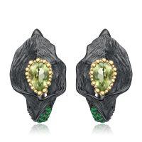 wholesale S925 Sterling Silver Italian Craftsmanship Designer Earrings, High-End Jewelry with Natural Peridot Ear Studs-Natural peridot earrings