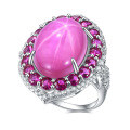 wholesale S925 Silver Luxury Jewelry Accessories Ring with European and American Vintage Design, Set with Cultivated Star Ruby-0-4