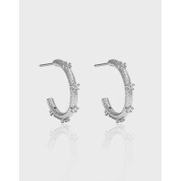 wholesale S925 Sterling Silver Korean Version Ins Minimalist Niche Design Versatile C-Shaped Inlaid Zircon Texture Earrings for Women-18K gold [with sterling silver ear plugs]  925 silver
