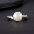 wholesale S925 Sterling Silver Fashionable and Elegant Light Luxury High-end 9mm Bread-shaped Freshwater Pearl Ring-0-0
