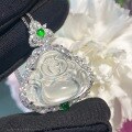 wholesale S925 Sterling Silver Vintage New Chinese Style Opulent Green Top Bead Chlorite Jade Chalcedony Small Buddha Pendant Necklace for Women-0-3